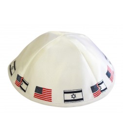Israel USA White Satin Jewish Kippah Yarmulke