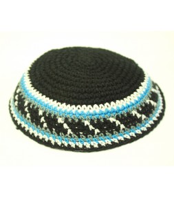 Blacked Knitted Kippah with Decorative Design