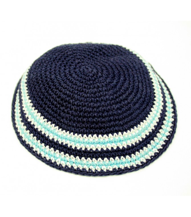 Small Blue Kippah with Light Blue and White Stripes