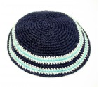 Small Blue Kippah with Light Blue and White Stripes