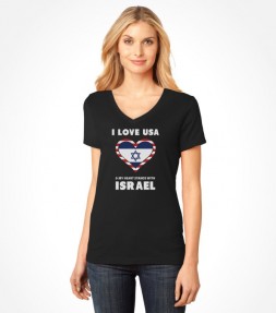 I Love USA and My Heart Stands with Israel Black XL Women's V-Neck T-Shirt